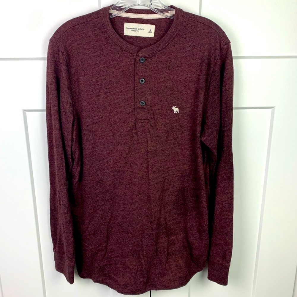 Men’s Abercrombie & Fitch MEDIUM Henley Shirt Burgandy Preppy Y2K Muscle